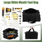 Small Tool Bag,Close Top Wide Mouth Tool Organizer Bag,Large Capacity Tool Bags for Men,Canvas Tool Storage Bag for Storage Handbag for Screwdrivers,Wrench,Pliers Hand Tools (black, 16 Inch)