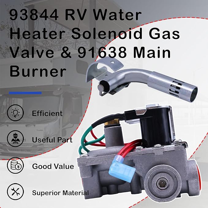 93844 RV Water Heater Solenoid Gas Valve & 91638 Main Burner Kit Fit for Atwood 6 Gallon Water Heater GC6AA-10E,G6A-8E,G6A-6E,GCH6-4E,GH6-6E,Etc
