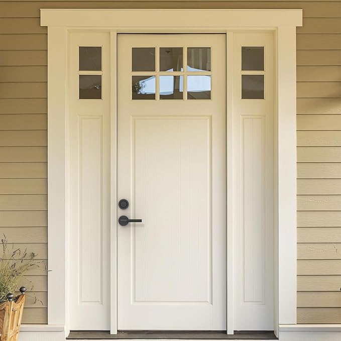 Amerdeco Front Door Lock Set with Double Cylinder Deadbolt, Black Exterior Entry Door Lever, Heavy Duty Entry Door Locksets for Left or Right Hand Exterior Door（Black 1 Pack）