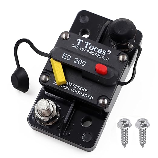 E9 200 Amp Circuit Breaker 12V - 48V DC with Manual Reset | UL Certified Waterproof IP67 | Surface Mount Switch Button with LED Indication 200A 3/8" Studs
