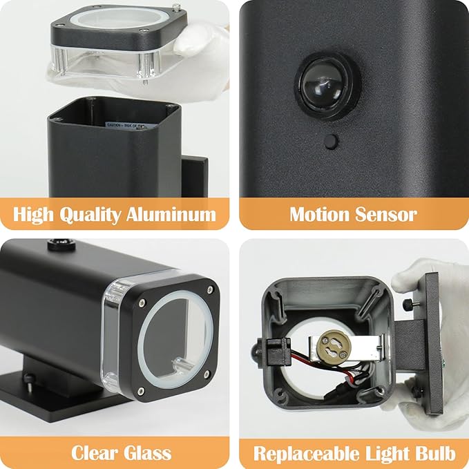 wowlite 2 Pack Motion Sensor Outdoor Wall Lights, Dusk to Dawn Outdoor Lighting Fixtures with GU10 Bulbs Included, Up and Down Black Exterior Light Fixtures for House Porch Garage, ETL Listed