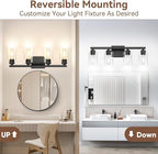 4-Light Bathroom Light Fixtures, 27" Modern Vanity Lights Over Mirror with Clear Glass Shades, Matte Black Light Fixture, Classic Wall Light Fixture for Mirror Living Room Cabinet Bedroom Porch