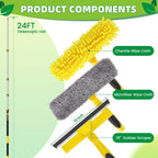 284'' Window Squeegee with Telescoping Extension Pole, 2 in 1 Shower Cleaning with Telescopic Pole, Extension Washing Tool with Rotating Head for Indoor/Outdoor High Window Glass