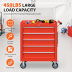 5-Drawer Rolling Tool Chest, Tool Box with 4 Wheels and Drawers, High Capacity Detachable Mobile Tool Storage Cabinet for Garage, Workshop, Mechanics and Repair Room (Red)
