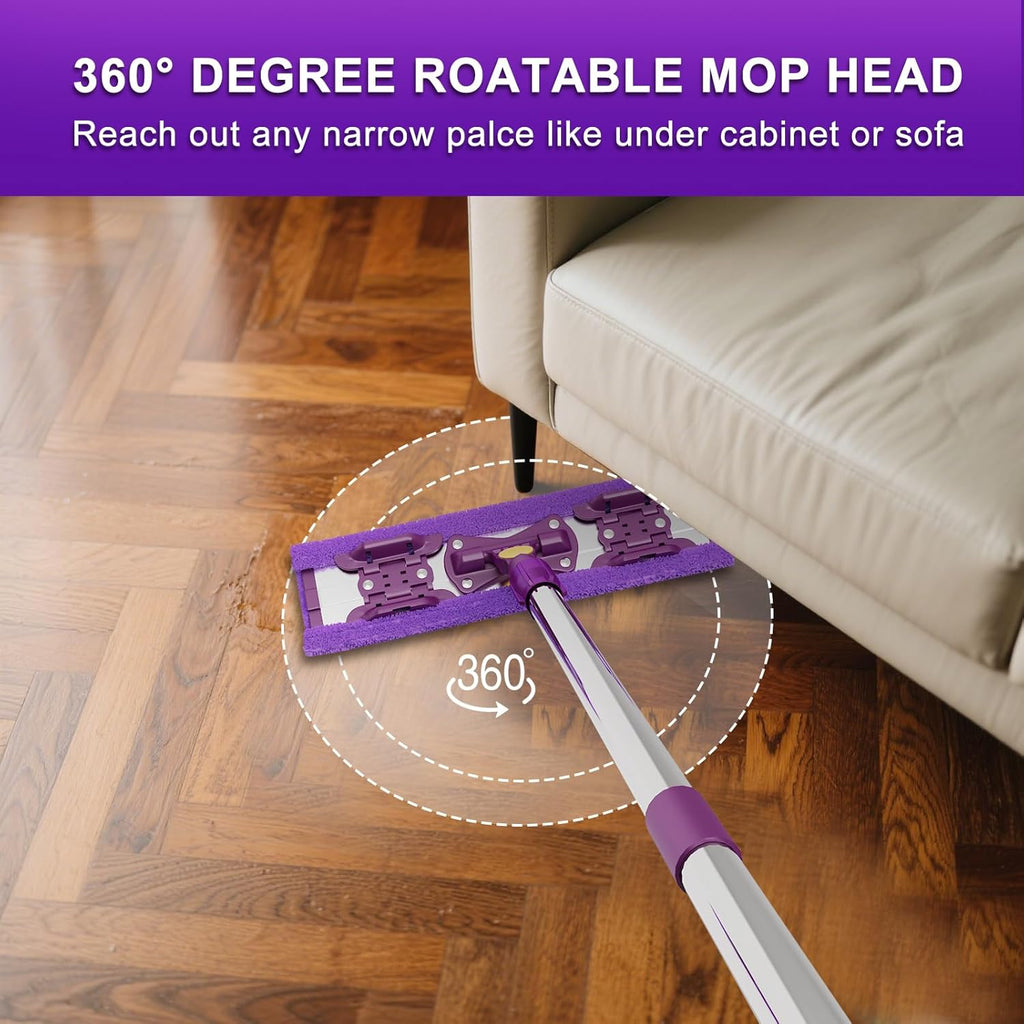 ITTAR 16" Dust Mop for Floor Cleaning, Flat Mop with Stainless Steel Long Handle, 5 Reusable Wahshable Mop Pads, Microfiber Mops for Hardwood, Laminate, Tile Cleaning