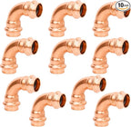 WHK 10 Pack 3/4" Propress x 3/4" Pro press Copper 90 Degree Elbow Crimp Press Fittings Adapter Coupling Propress 0.75“ inch Cooper to Cooper Pipe Connection (Lead-Free)