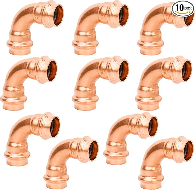 WHK 10 Pack 3/4" Propress x 3/4" Pro press Copper 90 Degree Elbow Crimp Press Fittings Adapter Coupling Propress 0.75“ inch Cooper to Cooper Pipe Connection (Lead-Free)