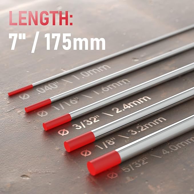 YESWELDER TIG Welding Tungsten Electrode Red Tip 5pk 3/32" & 5pk 1/8" by 7" Assorted-size (Red, WT20/EWTh-2)