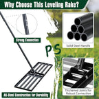 Jardineer Lawn Leveling Rake 45 Inches with 72 Inches Long Handle, Yard Leveling Rakes for Grass Soil, Lawn Leveler Rake Heavy Duty, Ground Dirt Leveler for Yard