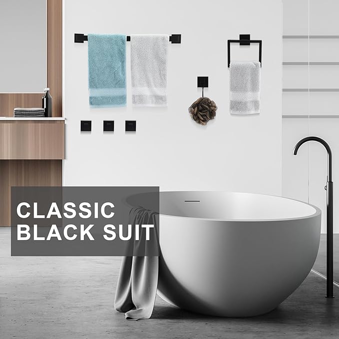 Gisafai 25 Pcs Bathroom Hardware Accessories Set 23.6 Inch Bath Towel Bar Kit Stainless Steel Bathroom Hardware Set Towel Racks Ring Hooks Paper Holder for Wall Mounted (Black)