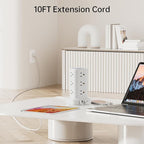 PD20W Power Strip Tower Surge Protector Power Strip with USB 12 Outlets with 4 USB Ports (1 USB C), Flat Plug 10FT Extension Cord Multi Plug Outlet Extender Overload Protection for Home Office