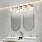Aipsun Bathroom Vanity Lights Fixtures Crystal Vanity Light 5 Light Modern Brass Bathroom Lighting Fixtures (Exclude Bulb)