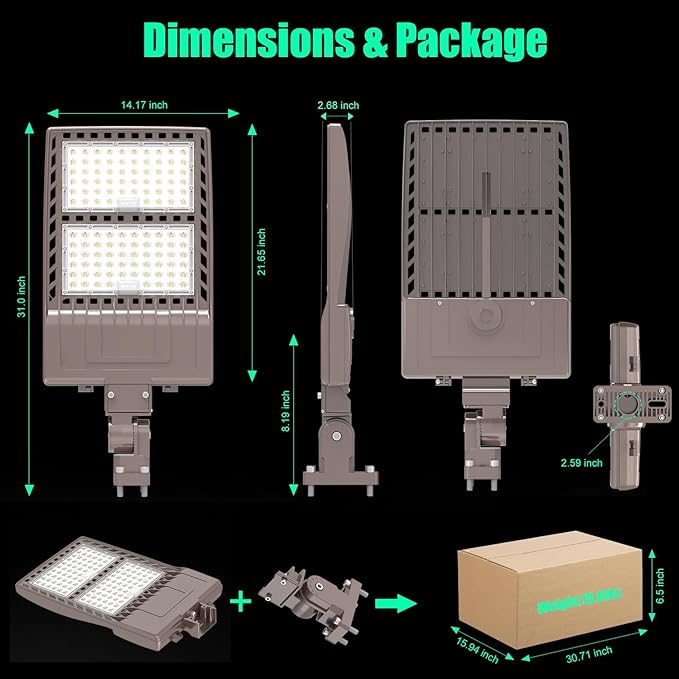 BBESTLED 320W LED Parking Lot Light Outdoor Wall/Arm Mount, UL DLC Listed IP65 5000K 44800LM Commercial Area Lighting 100-277VAC Input, LED Shoebox Parking Pole Light Fixtures