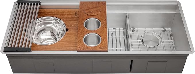 Ruvati 45-inch Double Bowl Workstation Kitchen Sink - Undermount 16 Gauge Stainless Steel Kitchen Sink with Two-Tiered Ledge & Accessories - RVH8253