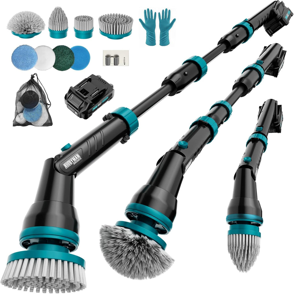 Alloyman 1200RPM Electric Spin Scrubber, 20V Replaceable Battery, Shower Cordless Cleaning Brush, Power Scrubber for Cleaning with 8 Brushes for Bathtub/Tub/Tile/Floor