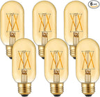 LiteHistory E26 LED Bulb 6W Equivalent E26 Bulb 60 watt Warm White 2200K Amber E26 Edison Bulb dimmable AC120V 400lm Tubular T14 T45 LED Bulb for Pendant, Sputnik,Vanity,Wall sconces Pack of 6