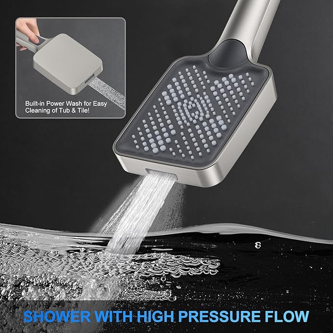 Shower Faucet Set, 10" Ceiling Mount Rainfall Shower System with 2 Rain Shower Head and Multi-function Handheld Head Push Button Diverter Shower Faucet Trim Kit Brushed Nickel