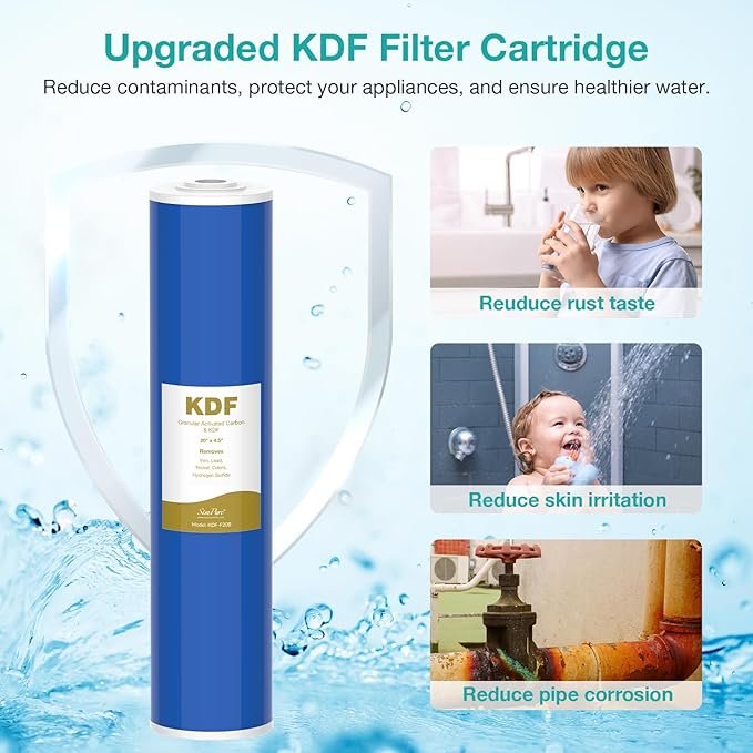 SimPure 20" x 4.5" Carbon and KDF Filters, Whole House KDF/GAC Water Filter Cartridge Replacement for DB20P, DB20P-3KDF (2 Pack)