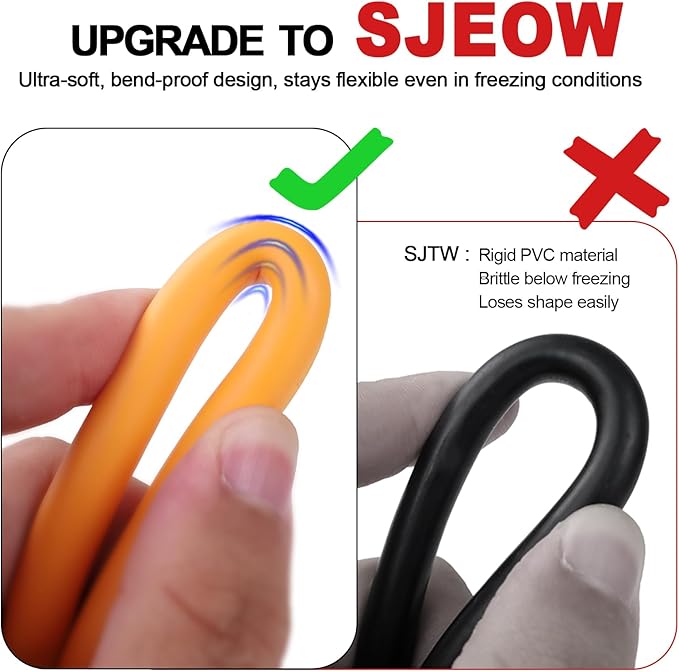 EP 50 Ft 14/3 SJEOW Heavy Duty Outdoor Extension Cord, Yellow 3-Outlet Power Cable with LED Lighted Plug, Water-Resistant for Indoor/Outdoor Use, Lawn, Garden, Appliances & Tools