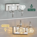 Modern Glass Crystal Vanity Light - Vintage Bathroom Lighting Fixtures Over Mirror, 2 Light Vanity Lights G9 Bulb (11.81 Inch, Nickel)