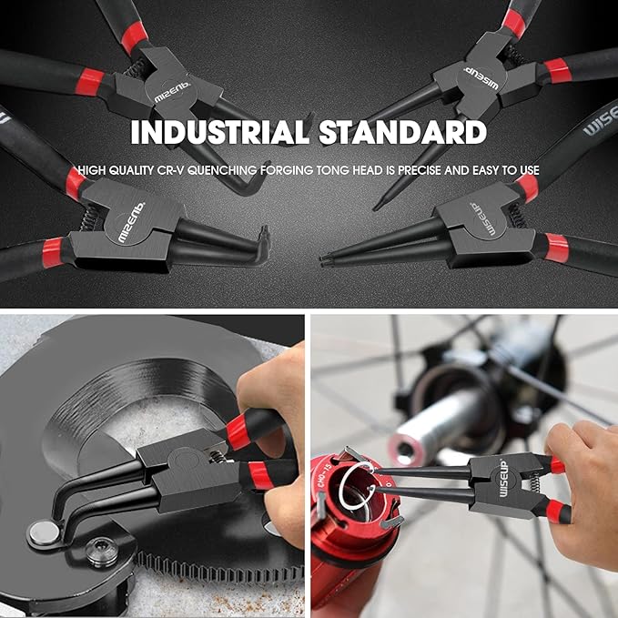 WISEUP Snap Ring Pliers Set With 225pcs Retaining Ring Set, 4PCS-7 inch Circlip Pliers Kit,Straight/Bent Jaw Pliers Tips C-Clip Pliers for Ring Remover with Storage Pouch