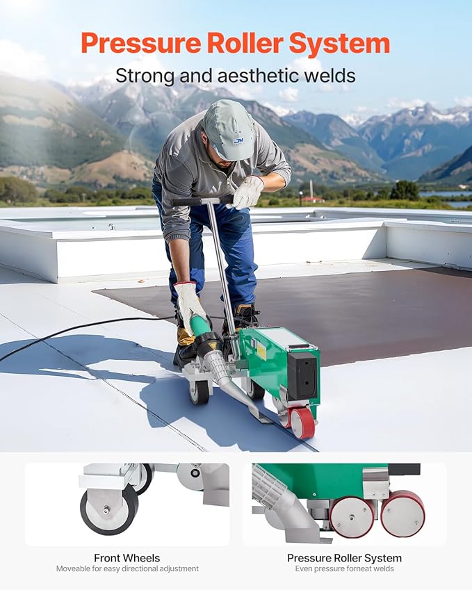 VEVOR Roofing Hot Air Welder, 4200W 220V High Power Plastic PVC TPO CPE Welding Machine - 1.57" Welding Width 0.04-0.12" Thickness, 68 ℉-1202 ℉ Heat Roofing Welding Tool, for Waterproofing Advertising
