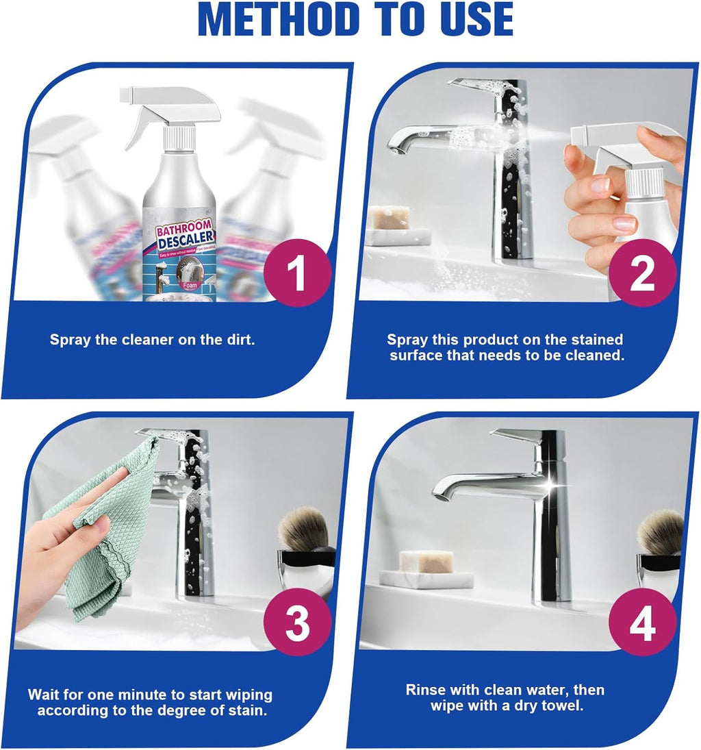 2Pcs Stubborn Stains Cleaner,Limescale Cleaner,Bathroom Foam Cleaner Spray,Bathroom Descaler Cleaner,All-Purpose Bathroom Descaler Foam Spray 2.02 floz