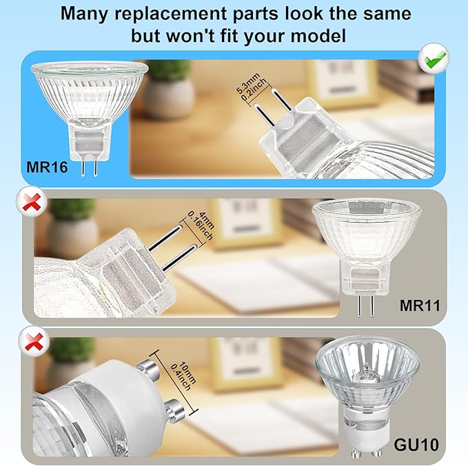 MR16 Halogen Light Bulb 2 pin 35W 12V, GU5.3 Base for Landscape Lights, Track Lights, Fiber Optics, Desk Lamps, 2700K Warm White Dimmable, 6 Pack