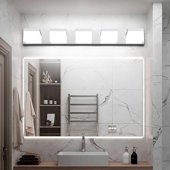 Tipace 5 Lights Modern Chrome Vanity Light for Bathroom Wall Light Up and Down LED Bathroom Light Fixtures Over Mirror(White Light 6000K)