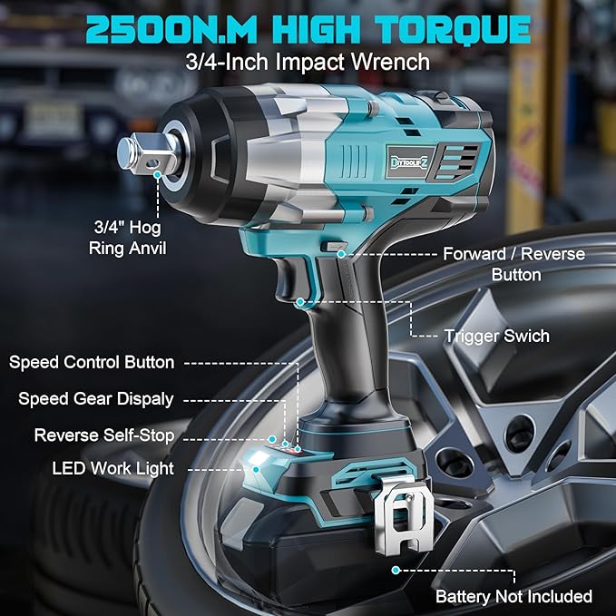3/4" Cordless Impact Wrench Compatible with Makita 18V Battery: 1850FT-LBS(2500N.m) High Torque Impact Driver, Auto-Stop Reverse, 4-Speed Heavy Duty Impact for Car/Truck/Mower(Bare Tool)