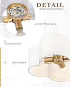 Gold Flush Mount Ceiling Light, 4-Light 14Inch Light Fixtures Ceiling Mount with Fabric Shade in Quatrefoil Shape, Brass Lighting for Nursery Hallway Bedroom Kitchen, AD-22007-4C-GD