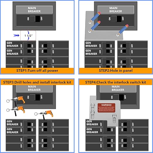 Generator Interlock Kit Compatible with Horizontal Main Cutler Hammer CH Series ONLY 150 or 200 Amp Panels, TAN Breaker ONLY,1 1/2 Inches Spacing Between Main and Branch Breaker.