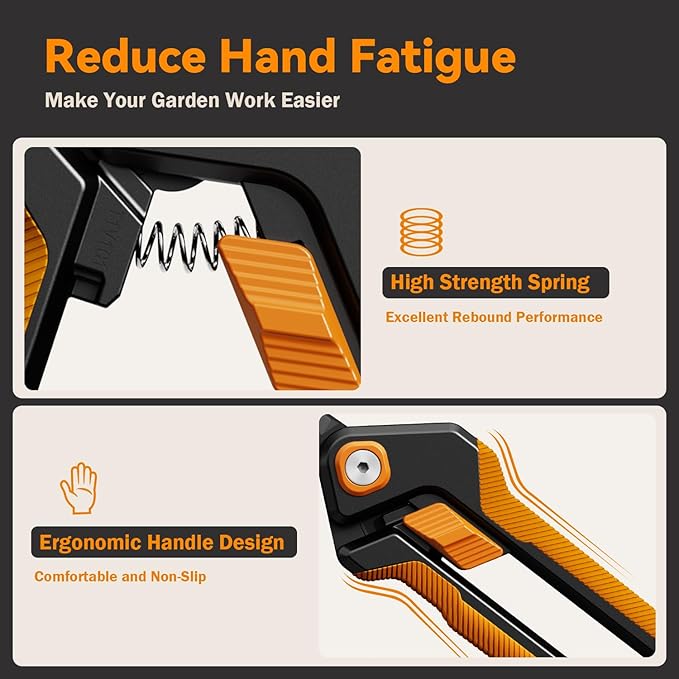 PrunePro Garden Scissors Pruning Shears Sharp Stainless Steel Non-Stick Teflon Coating Blade for Precise Cuts Garden Snip Bonsai Clippers for Plants Rose Flower Green & Orange