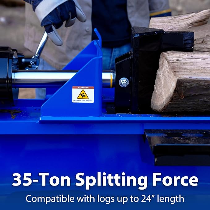 BILT HARD 35-Ton Horizontal/Vertical Gas Powered Hydraulic Full Beam Log Splitter with 301cc OHV Engine, 2" Ball Coupler, 16" DOT Tires, 2 Stage Gear Pump, Firewood Splitting Wood Machine, Auto Return