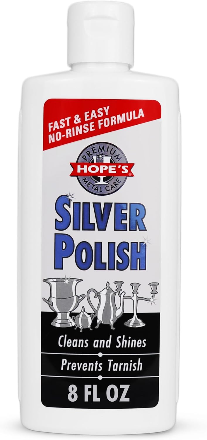 HOPE'S Silver Polish & Cleaner – Protective Tarnish Remover – Odorless – Safe & Gentle – No-Rinse Formula – Fast & Easy – Free of Harsh Chemicals – Will not Scratch – 8 Fl Oz