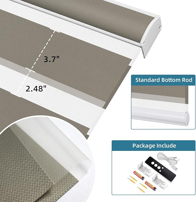 SmartWings Motorized Zebra Shades Work with HomeKit, Alexa, Google Home, 90% Blackout Light Filtering Day Night Sheer Blinds, Privacy Light Control, for Home/Office, Customized, Coffee