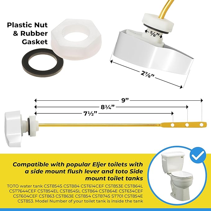 Qualihome Universal Side Mount Toilet Handle Tank Flush Lever - Modern Durable Toilet Bowl Handles Side Mount - Also Replaces Eljer Toilet Handle & THU004-CP Toto Toilet Handle Replacement (White)