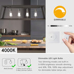 Jensense Edison LED Light Bulbs E26 Bulb 60 watt Equivalent Dimmable Light Bulbs 4000K Natural White Vintage 7W Edison Bulbs 110V 120V 800 Lumen CRI90, 4 Pack