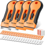 REXBETI Razor Blade Scraper Tool, 4 Pack Razor Scraper Set with Extra 120Pcs Razor Blades- 40Pcs Metal and 80Pcs Plastic Blades, Cleaning Scraper Tool, Cooktop Scraper, Paint Scraper, Glass Scraper