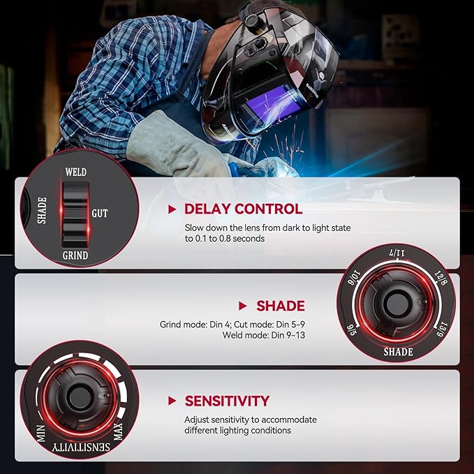 ARCCAPTAIN Auto Darkening Welding Helmet with Side View, 180° Panoramic View, 1/1/1/1 True Color Large Viewing Welding Hood with 4 Arc Sensor Solar Powered, Wide Shade 4/5-9/9-13 for TIG MIG ARC CUT