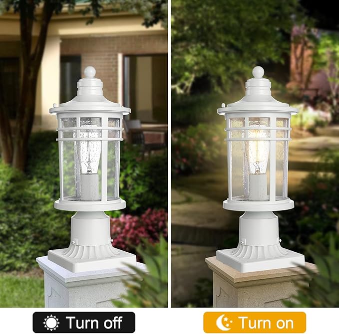 Darkaway Outdoor Post Lights Lamp Posts Outdoor Lighting, Waterproof Aluminum Post Lights Outdoor Light Fixtures with Glass, Light Posts for Outside Patio Yard (2 Pack, White)