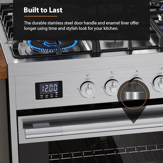 Empava Gas Range, Convection Oven 5.0 Cu. Ft with Touch Timer, 5 Deep Recessed Burners Cooktop, Heavy Duty Continuous Grates in Stainless Steel, Freestanding & Slide-in,30 Inch