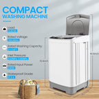 Nictemaw Portable Washing Machine, 2.1 Cu.ft Portable Washer 15.6Lbs Capacity Full Automatic Washing Machine with 10 Programs 8 Water Levels, Drain Pump, LED Display, for Apartment, Dorm, Home, RVs
