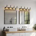 Modern Crystal Bathroom Vanity Light Black Vintage Bathroom Light Fixtures 4-Lights Glass Crystal Vanity Lights