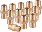 KOOTANS 12pcs Brass Pipe Fittings 1/4 NPT x 1/4 NPT Male to Male Solid Brass Hex Nipple NPT Adapter Pipe Fitting Equal Nipple Connector