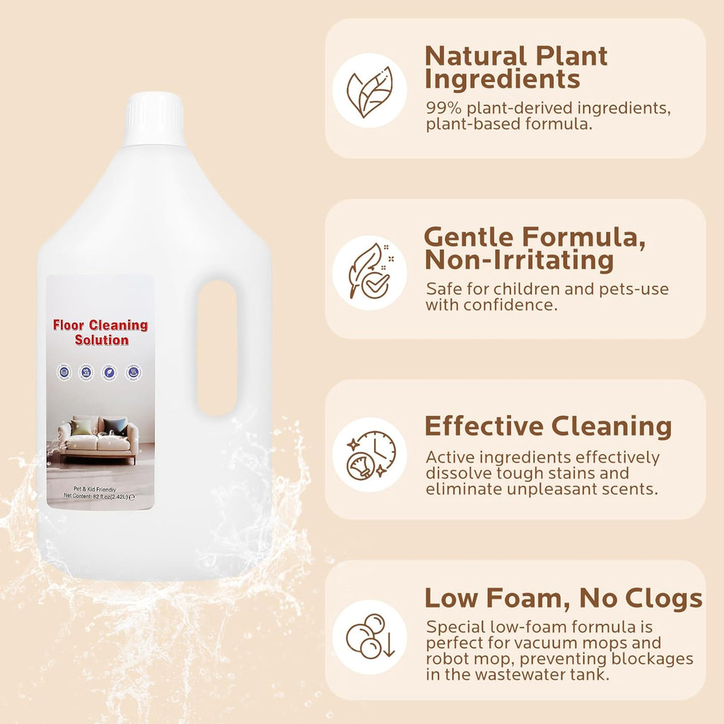Floor Cleaning Solution,82 Fl Oz - Compatible with All Roborock Mopping Robots (S7, S8, Qrevo, Q7, Q8 series),Low-Foam Pet & Kid Friendly（Fresh Fragrance）