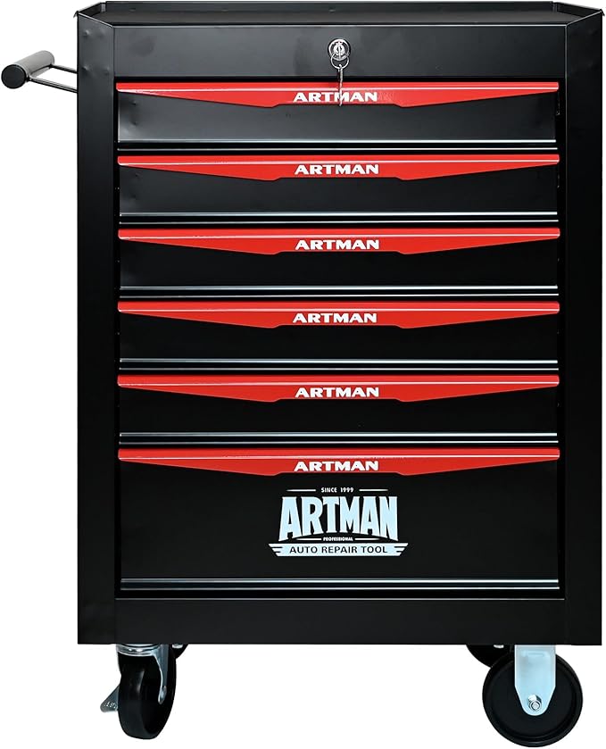 6-Drawer Steel Rolling Tool Cart with Wheels & Handle, Heavy-Duty Tool Chest Storage Cabinet for Garage and Workshop