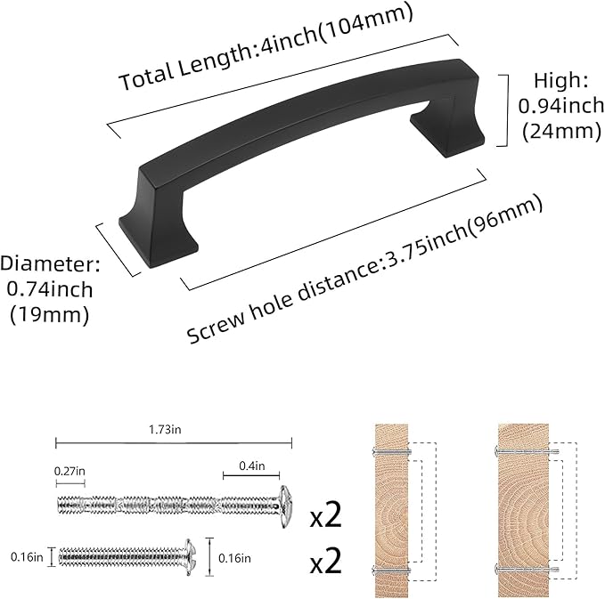 COTYKILEY 10 Pack 3.75Inch(96mm) Matte Black Cabinet Handles Black Kitchen Cabinet Pulls Cabinet Door Handles Kitchen Cabinet Hardware