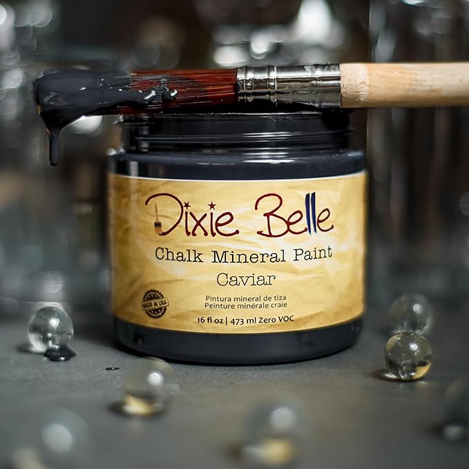 Dixie Belle Paint Company Chalk Finish Furniture Paint - Caviar (8oz) - Matte Black Chic Chalk Mineral DIY Furniture Paint