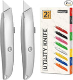 DIYSELF 2Pack Utility Knife Box Cutter Retractable Blade Heavy Duty(Silver)